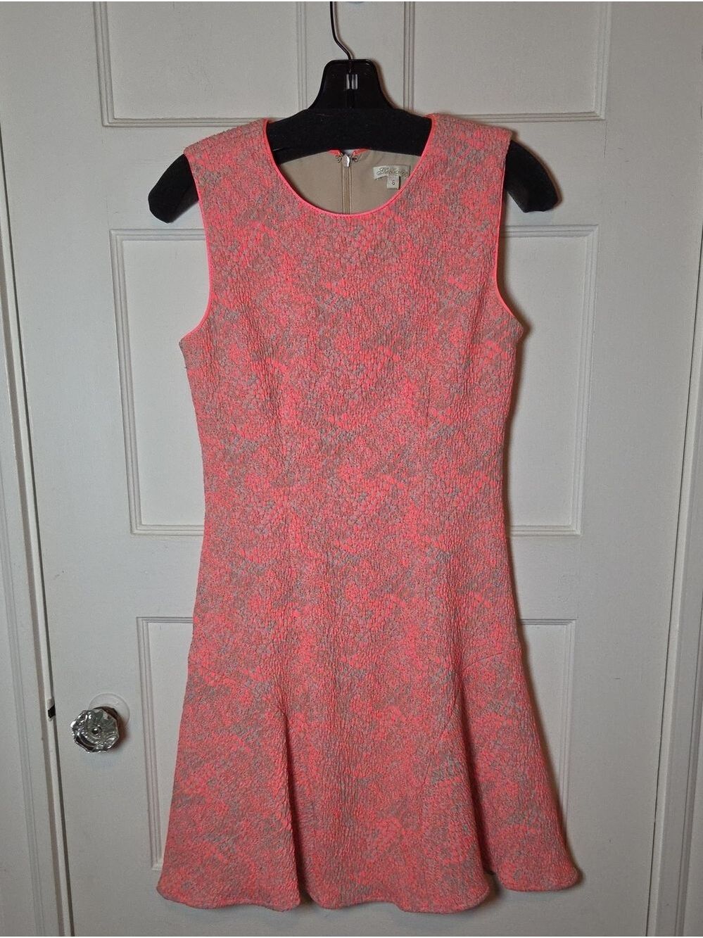 Shoshanna Coral-Pink Textured Sleeveless Fit & Flare Mini Dress Size 6